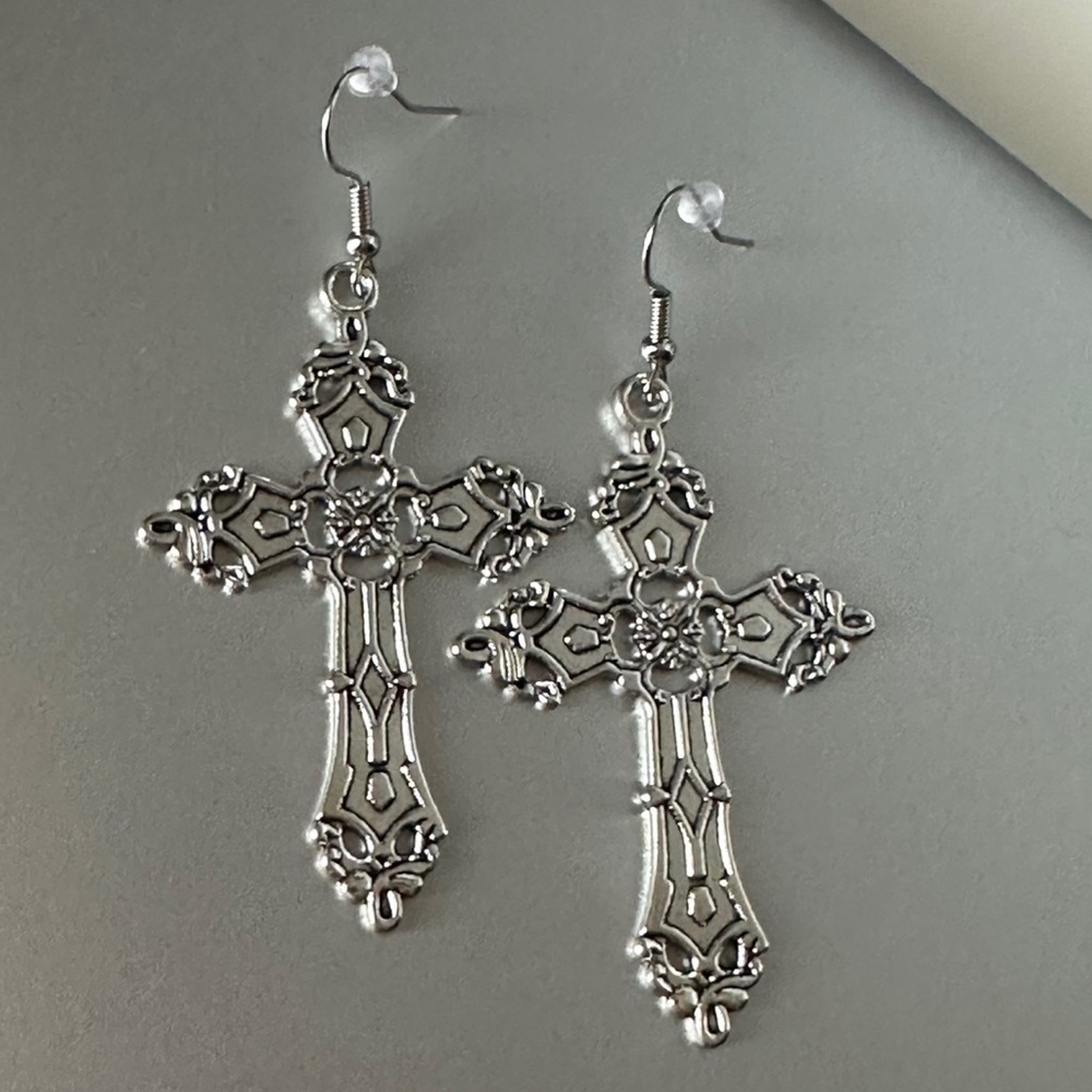 Silver Cross Earrings Large Cross Earrings Dangle Gothic Religious New